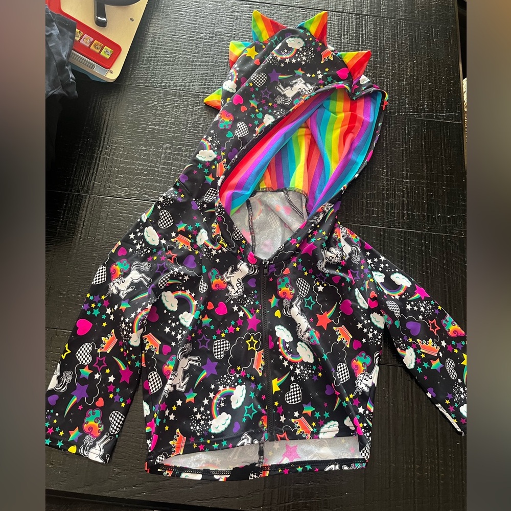 Coquetry clothing Unicorn Hoodie crop top with Rainbow Lining and spikes size M